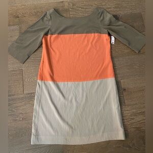 NWT Antonio Melani 100% Silk Color Block Shift Dress Orange Tan Knee Length 10